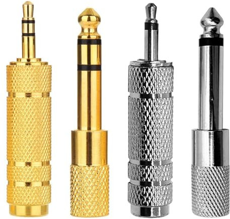 CWPFVQA Pack De 4 Adaptateurs pour Casque, Adaptateur Jack Stéréo, Adaptateur Jack Audio, Convertisseur Prise Casque 6,35 Mm vers 3,5 Mm, Adaptateur Microphone