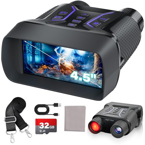 Nachtsichtbrille, 4K-Nachtsicht-Fernglas für Erwachsene, 4,5-Zoll-Bildschirm, IR-Nachtsicht-Fernglas, 8-facher Digitalzoom mit 32 GB TF-Karte zum Speichern von Fotos und Videos, Camping, Jagd &