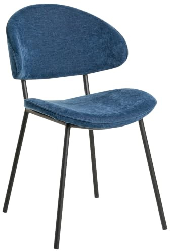 Beliani Esszimmerstuhl 2er Set Stoffbezug dunkelblau mit schwarzen Metallbeinen Kiana
