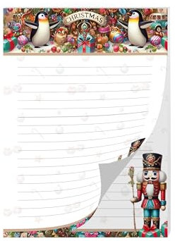 Buntes Briefpapier Schreibblock Briefbögen Notizblock mit Linien Weihnachten Christmas Winter Geschenk Wichtelgeschenk für Kinder Jungen Mädchen Schule (1 Block A5 mit 25 Blättern)