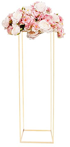 HuKaiL Supporto per fiori in metallo, per matrimonio, colonna di fiori, quadrato con parte superiore piatta, per vasi d'oro, colonna decorativa per matrimoni, centrotavola, tavolo, 29 x 29 x 100 cm