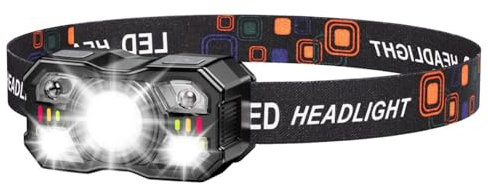 Lampada Frontale LED con Fascia Regolabile, Super Luminosa Torcia Frontale USB Ricaricabile con Sensore Movimento, 5 Modalità di Illuminazione Impermeabile Lampade da Testa per Campeggio/Corsa/Pesca