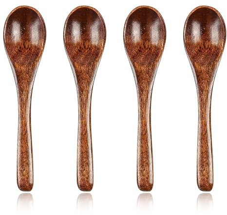 SGERUFZ 4 Stück Handgefertigter Holzlöffel Honiglöffel Holz Klein Natürliches Nanmu Suppenlöffel Wooden Spoon für Mischen Rühren Kochen Heiße Schokolade Honig Kaffee Tee Küchenzubehör (Braun)