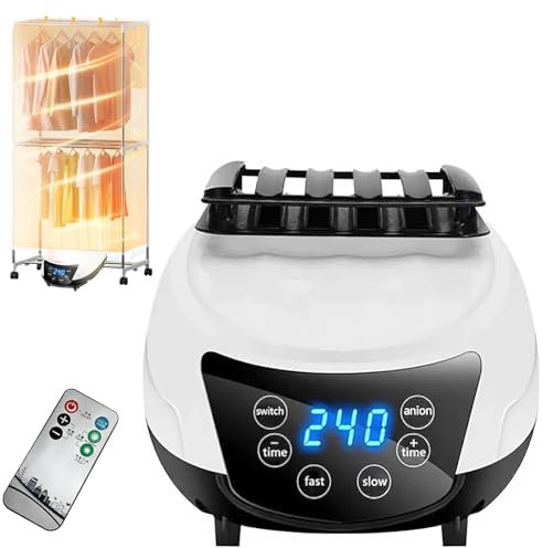 1500w 220v Electric Portable Clothes Dryer, 4 Gears Timing Electric Clothes Dryer Indoor, Led Display Electric Dryer Clothes with Remote Control, Silent Heated Clothes Dryer for House Laundry