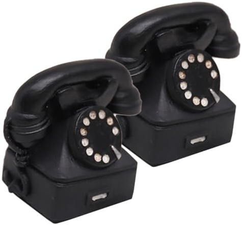 Modèle de Téléphone Vintage en Résine Noir, Lot de 2 | Décoration de Bureau, Prop Photo pour Intérieur, Forme Téléphone Factice Élégante