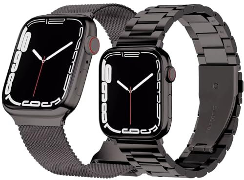 Hongxinzhan Confezione da 2 braccialetti di ricambio in metallo Slate, 45/44/42mm(S1-S9)/49mm(Ultra/2)/46mm(S10), Acciaio inossidabile