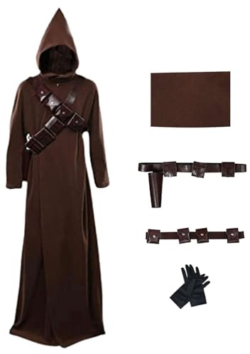 KoleGoe Adult Men's Cape Cosplay Kostüm Kapuzenumhang Gürtel Handschuhe Komplett Braun Halloween Kostüm