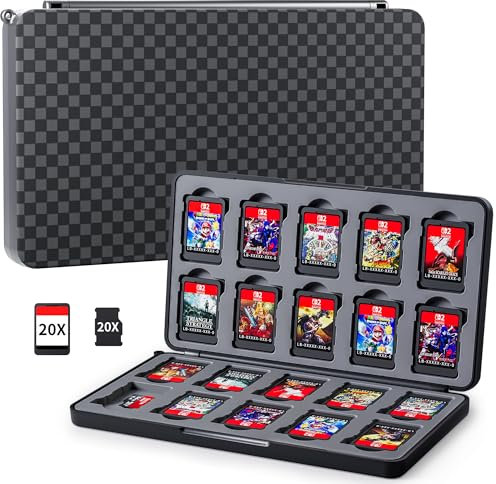 RHOTALL Black Game Card Case for Nintendo Switch/OLED/lite/Switch 2, 20 Game Holder Cartridge Case for Game Cards and 20 SD Cards,Portable Magnetic Closure