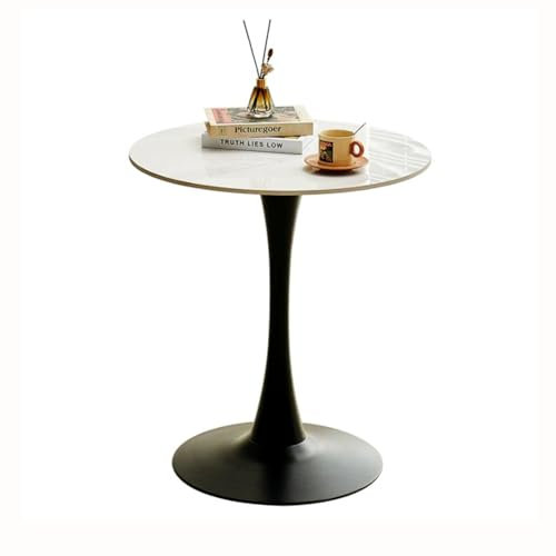 CUAJHNPX Table à Manger Ronde avec Plateau Effet marbre Blanc et Pieds en métal Noir. Mobilier de Salle à Manger Familial Moderne. Petite Table (Taille : 70 cm).