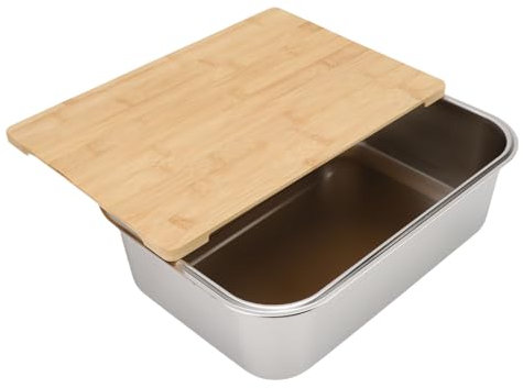 Stainless Steel Washing Up Bowl, Large Capacity Outdoor Utility Sink with Wooden Cover Lid Multipurpose Dish Tub Food Grade Square Container for Home Kitchen, Outdoor Camping