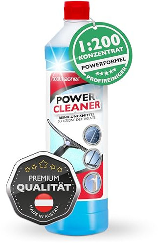 toolmacher POWER CLEANER Fensterreiniger Konzentrat 1L [1:200 KONZENTRAT] Glasreiniger Vordach - Balkonkraftwerk Photovoltaik Reiniger - Spiegel, Duschkabine und Fenster putzen ohne Fensterputzroboter