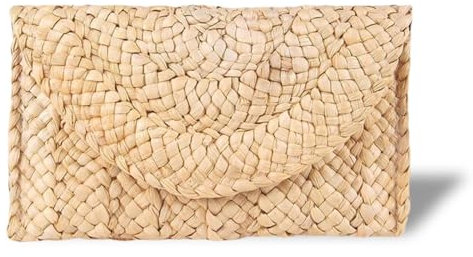 LQTSLFM Pochette Paille Femme, Boheme Sac a Main Pailla, Élégant Sac de Plage D'été Femme, Pochette en Paille pour Vacances, Voyages, Fêtes, Mariages (Blanc Cassé)