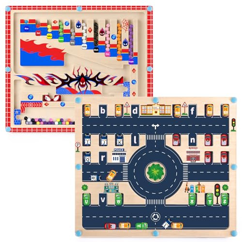 Spielzeug für Jungen 2 in 1 Montessori Spielzeug Magnetische Farbe und Zahl Labyrinth für Kleinkind Jungen Geschenke Magnetische Alphabet Labyrinth Alphabet Lernen Vorschule Lernaktivitäten Puzzles