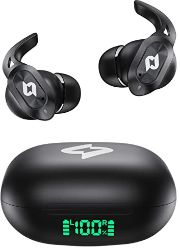 Auriculares Inalambricos Bluetooth Deportivos Resistente Agua Estuche Carga Inalambrica Microfono Stereo Bass 64H Autonomia Pantalla LED para iPhone Android Samsung PC Musica Deporte Gimnasio Running