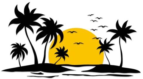 Finest Folia Aufkleber Set Strand mit Sonne Gelb Schwarz 105,5x56cm | Autoaufkleber mit Strand Panorama für Wohnmobil Auto Camper Wohnwagen Sticker selbstklebend wetterfest UV-beständig KX102