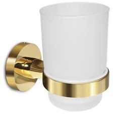Soporte para Cepillo de Dientes de Pared con Vaso de Vidrio Esmerilado de Acero Inoxidable (un Solo Dorado)