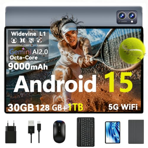 ZENTALITY Android 15 Tablet 10 Zoll HD IPS System mit Gemini AI 30GB RAM+128GB ROM(TF 2TB) Widevine L1 Face ID 9000mAh Octa-Core 2.0GHz 5G WLAN/BT5 Dual Kamera Bildschirmübertragung Split Screen Modus