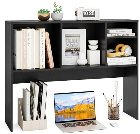 COSTWAY Estantería de Escritorio, 4 Cubos y Compartimento Abierto Trasero, Estanteria Sobremesa, 94 x 25 x 73 cm, librería de sobremesa Dormitorio Oficina (Negro)