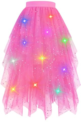 Bastwahl Glitzer Tüllrock Damen Lang Puffy Tütü Rock Tüll Röcke Unregelmäßiger A-Linie Mit Elastische Hohe Taille, Karneval Feen Kostüm Große Größen