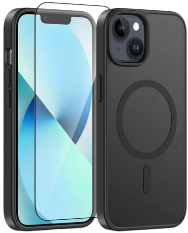 Lyhsgao Hülle für iPhone 15 Plus Magnetische Handyhülle Schwarz | Hülle für iPhone 15 Plus mit MagSafe, Stoßfest Kratzfest Kameraschutz, Transluzente Matte Schutzhülle mit Schutzfolie
