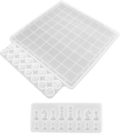 Healeved Epoxidharz Schachform Silikonform 2 Stück mit 3D Effekt Geeignet für Schokolade Eiswürfel und Fondant Schachbrett und Figuren zum Basteln