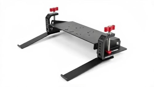 PEIN Gear 2-in-1 Sim Racing Wheel Mount with Keyboard Tray, Desk Clamp and Aluminum Rig Compatible, Adjustable Tilt Angle, Top-Tightening Design, Black with Red Knobs, Compatible with Fanatec, Moza