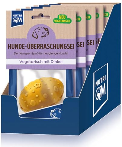 NutriQM Hunde Überraschungsei Veggie – Veganes Hundeleckerli – 5 Stück & 3 Farben - Essbare Eierschale mit Überraschung – Tolles Such Leckerli für Hunde – Knusper Hundesnack mit Bierhefe & Kartoffeln