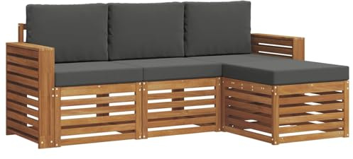 vidaXL Sofagarnituren 4 pcs Natur und Anthrazit Massivholz Akazie, Moderner Garten-Sofa, robuster Sectional für den Außenbereich, stylishe Lounge, Terrasse für Komfort