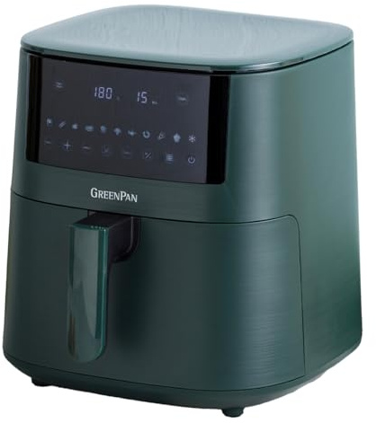 GreenPan Bistro Heißluftfritteuse 7,2 L, 11 Programme, Grün | 1650 W, LED-Touchscreen, 11 Programme, 40–200 °C, Vorheizen & Warmhalten, PFAS-freie Antihaftbeschichtung