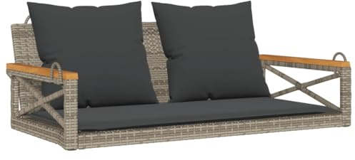 mtlskopl Hängebank mit Kissen 109x62x40 cm Poly Rattan Grau Stahlrahmen Hollywoodschaukel ohne Gestell für Garten Balkon Terrasse Lounge Sitzbank
