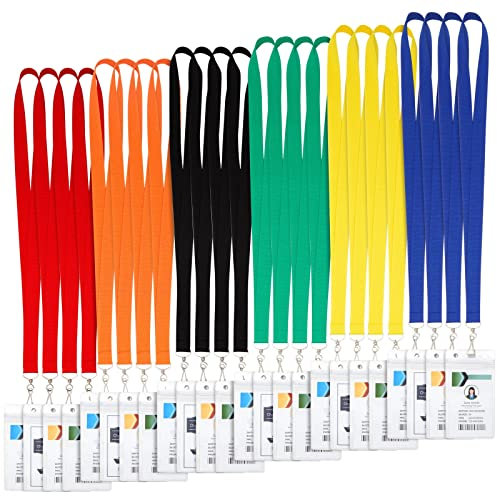 Schlüsselbänder von Juvale (Set, 24 Stück) - Inklusive PVC-Ausweishalter für Ausweise, Schlüsselkarten, Namensschilder - Perfekt für Messen, Seminare, Kongresse - 6 Farben