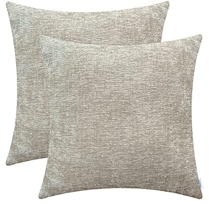 CaliTime Gemütliche Kissenbezüge für Couch, Sofa, Heimdekoration, einfarbig, weiches Chenille, 50 cm x 50 cm, Helltaupe, 2 Stück