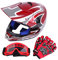 Samger DOT Jugend Kinder Off Road Helm Motocross Helm Dirt Bike ATV Motorradhelm Handschuhe+Brille(M,Rot)