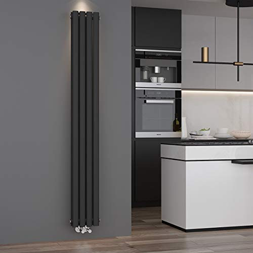 ELEGANT - Radiatore a pannello verticale di design, 1800 x 236 mm, colore antracite, doppio strato, connettore centrale, scaldasalviette