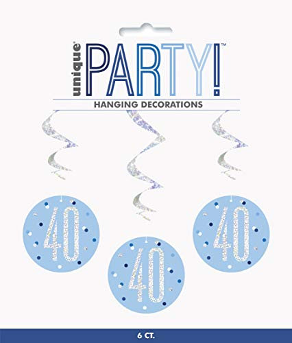 Unique Party 83799 - Hanging Swirl Glitz Blue & Silver 40th Birthday Decorations, Pack of 6