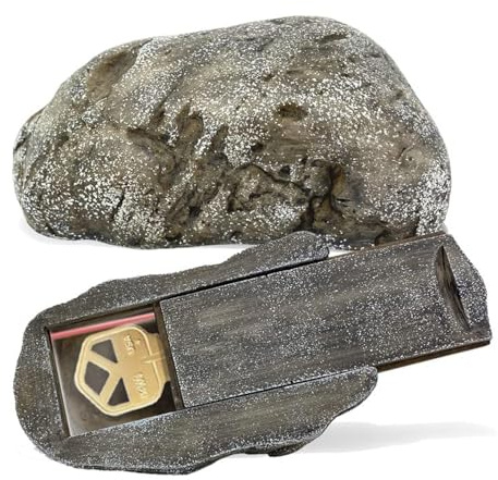 PANGAEA Key Hider Fake Rock, resistente a la intemperie y seguro para llaves de repuesto, aspecto real, jardín, exterior, geocaching (tipo B, negro, 1 paquete)