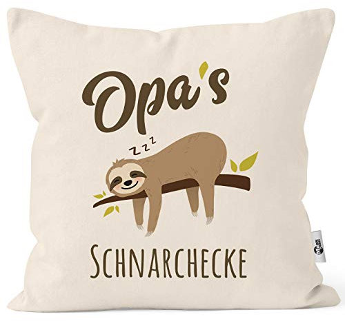 MoonWorks® Kissen-Bezug Spruch Opa's Oma's Mama's Papa's Schnarchecke Faultier Print Kissen-Hülle Deko-Kissen Baumwolle Opa Natur Unisize