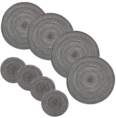 JZK 8 x Gris manteles Individuales Redondos Trenzados para Decoraciones de Mesa de Comedor/Cocina de Interior o Exterior