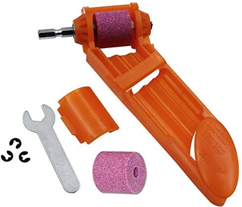 Meeyoo Drill Bit Sharpener, Portable Hand Powered Tool, Included 1 Extra Corundum Grinding Wheel and 1 Wrench, Fit Width Range 2-12.5mm Iron-Based Bits (Orange)