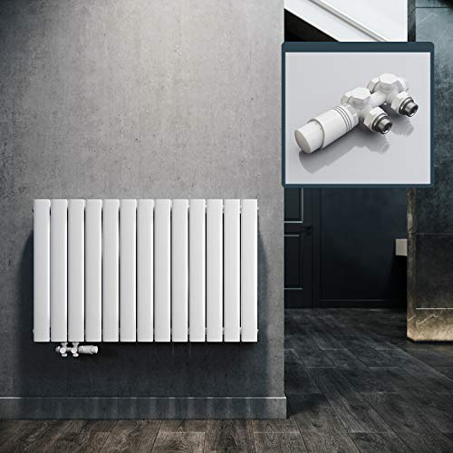 ELEGANT Design Heizkörper Horizontal mit Weiß Multiblock 630x1001mm Doppellagig Weiß Badezimmer/Wohnraum Paneelheizkörper Mittelanschluss Flachheizkörper