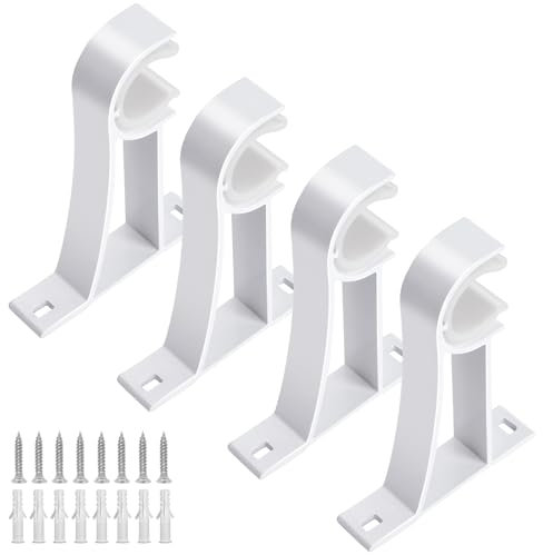 Lot de 4 supports de tringle à rideaux blancs très résistants avec vis, crochets de support de rideaux pour tringles à rideaux murales de 2,5 à 3,1 cm
