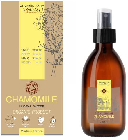 Eau de Camomille BIO : Tonique Hydratant Visage, Hydrolat Apaisant pour Peau Sensible, Bébé, Rasage, Épilation. Soin de la Peau et des Cheveux à la Camomille - 250 ml