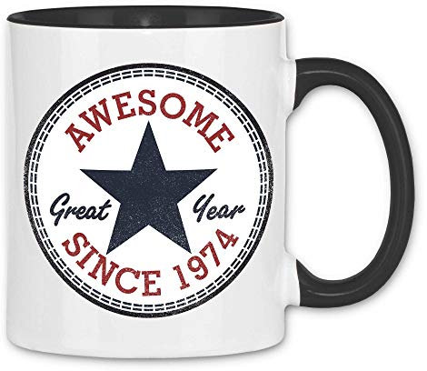wowshirt Tasse Awesome Since Star Geschenk zum 40. 50. 60. Geburtstag 20-90 Jahre Alt, Farbe:1974 White Black