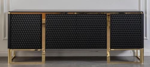 Casa Padrino Luxus Sideboard Schwarz/Gold 220 x 50 x H. 83 cm - Edler Massivholz Schrank mit 4 Türen - Luxus Möbel - Luxus Qualität