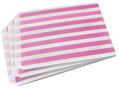 Sabco - 200 Pink Sweet Candy Striped Paper Bags 5 x 7 for Confectionary Party Favour Pick n Mix Wedding Sweets Gift Bag (200, 5 x 7)