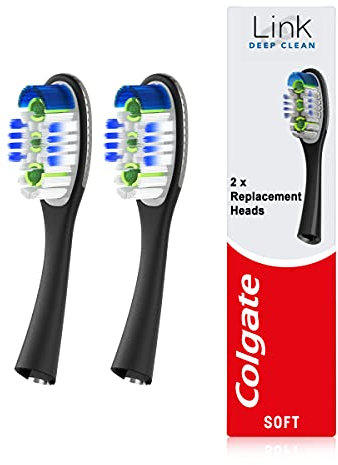 Colgate Link Deep Clean Weiche austauschbare Köpfe Manuelle Zahnbürste, Zahnseide-Borsten, Wangen- und Zungenreiniger (inkl. 2 Zahnbürstenköpfe)