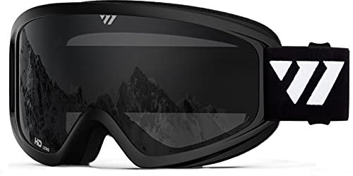 WISTON OTG Skibrille für Herren, Damen und Jugendliche, 100% UV-Schutz (schwarzer Rahmen/graue Gläser)