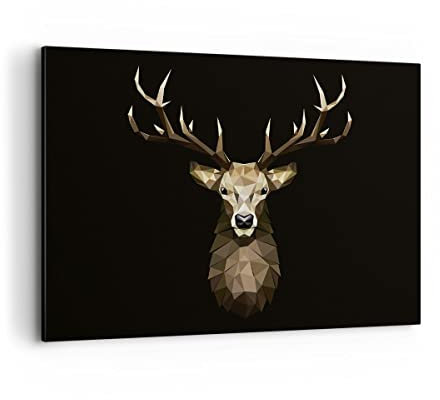 Bilder auf Leinwand 100x70cm Leinwandbild Geometrisch Hirsch Modern Groß Wanddeko Bild Schlafzimmer Küche Deko Wandbilder Dekoration Wohnzimmer Wall Decor Canvas Wand Kunstdruck Art AA100x70-4215