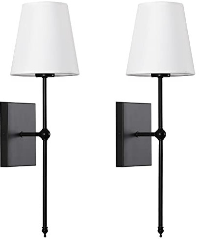 GLADFRESIT Modern Wall Light Set of 2 White Fabric Shade Wall Sconce Hardwired Indoor Wall Bedside Lamp Bathroom Vanity Light Fixture
