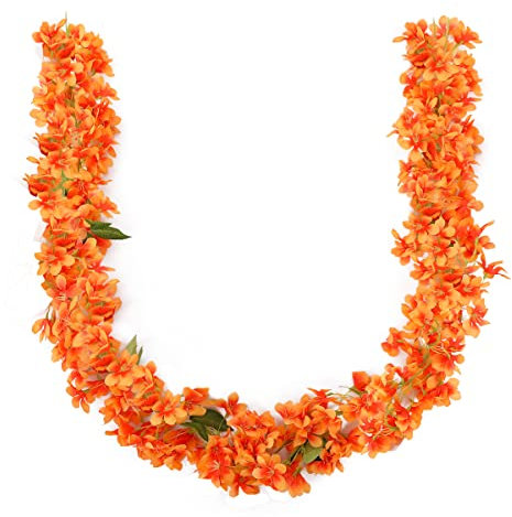 JUSTOYOU Lot de 2 fleurs de cerisier artificielles Sakura de 1,8 m à suspendre pour extérieur, intérieur, mariage, mur, salle de bain (fleur de cerisier orange)